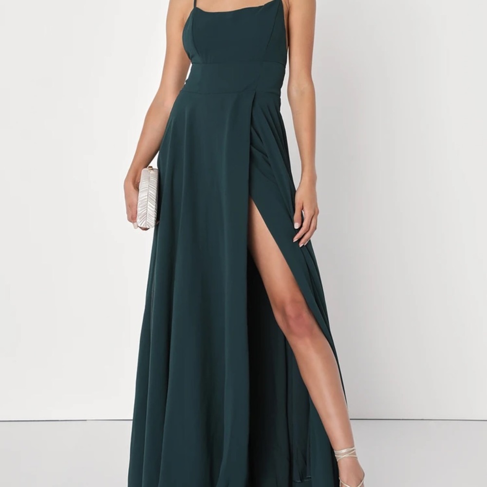 Lulus Dreamy Romance Forest Green Backless Maxi Dress